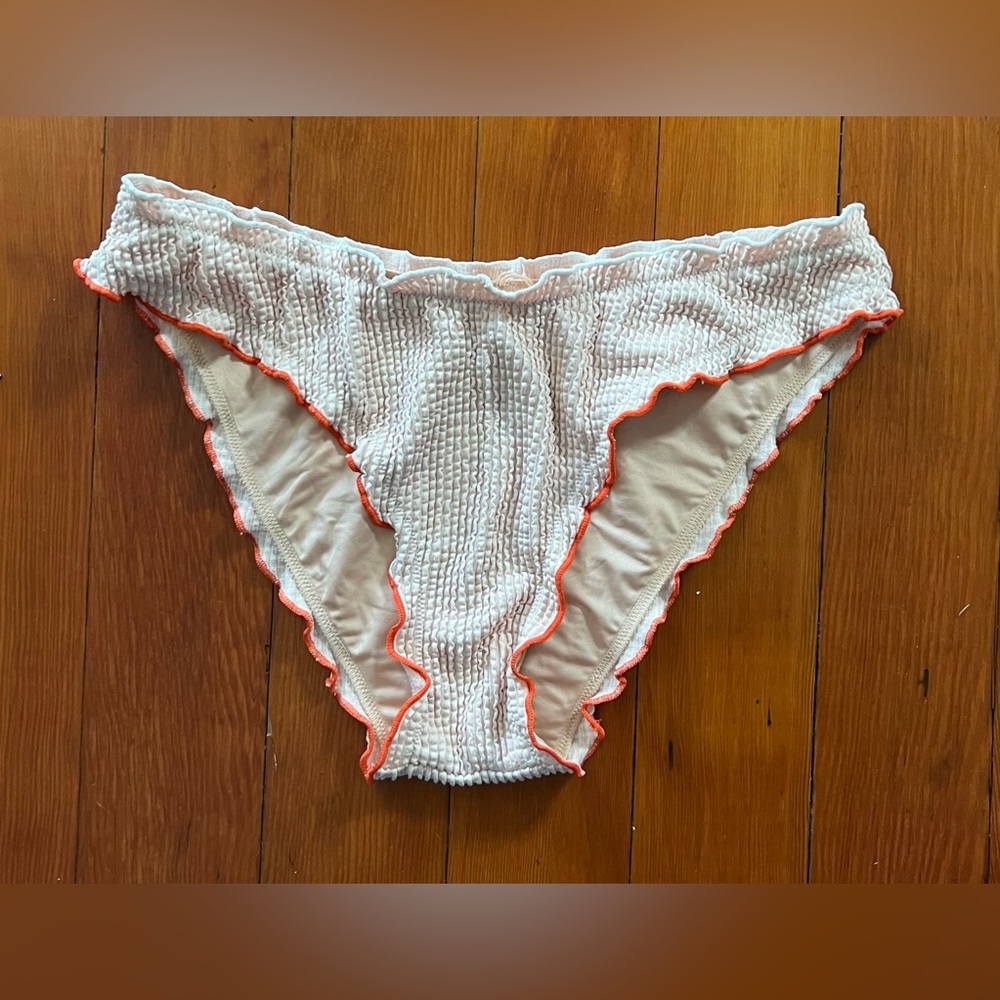 NWOT Madewell Ruffle-Edge Textured Curved-Waist Bikini Bottom Small - Peach Pink - Picture 1 of 5